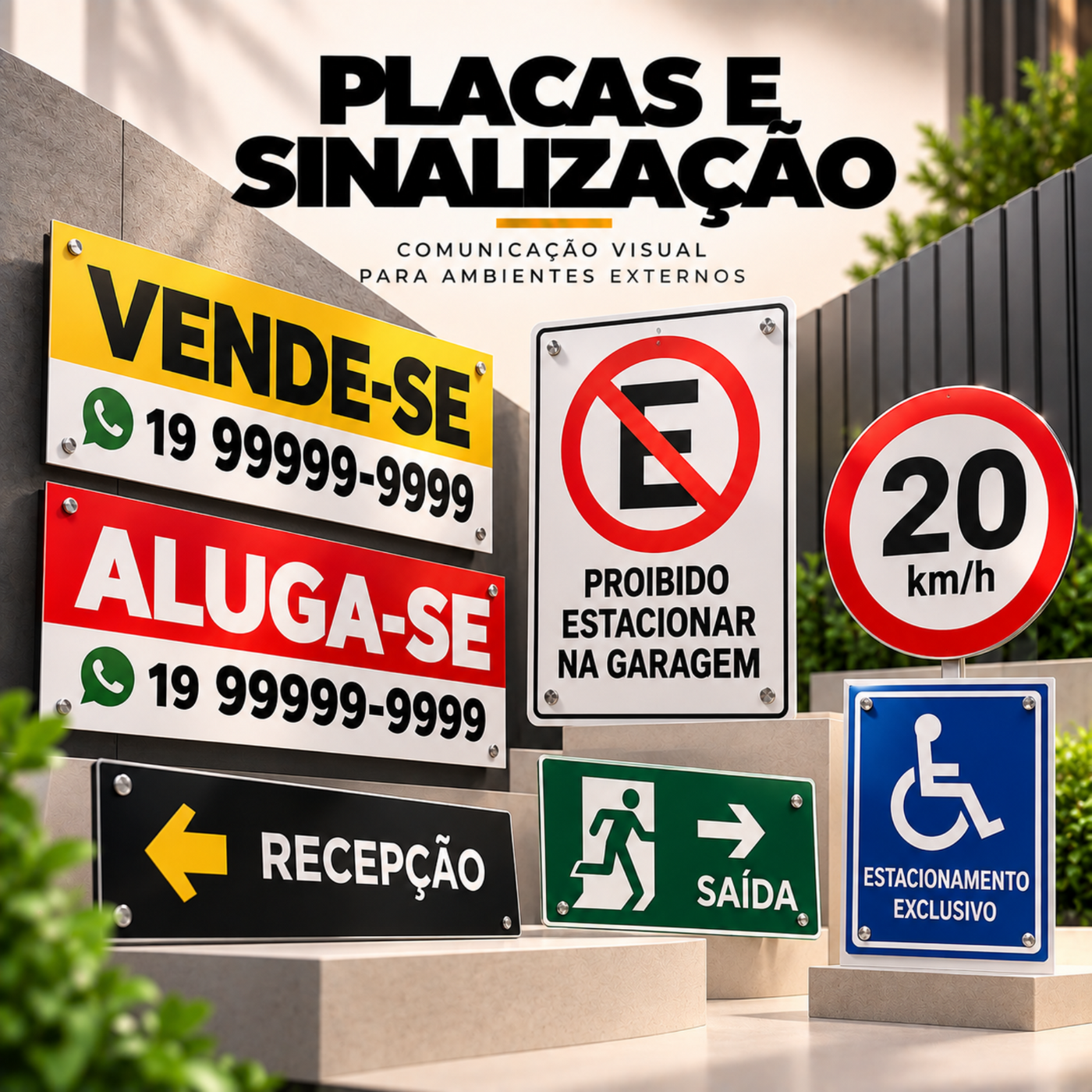 placas e sinalização comunicação visual para ambientes externos