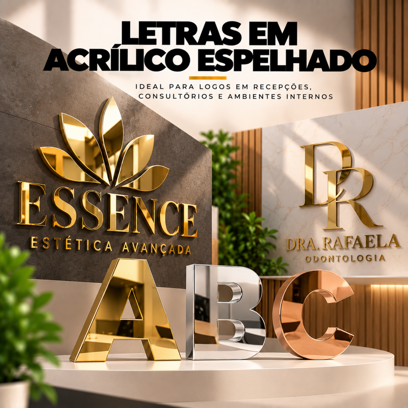 letra caixa em acrilico espelhado personalizado para recepções e consultórios e profissionais da saúde e estética