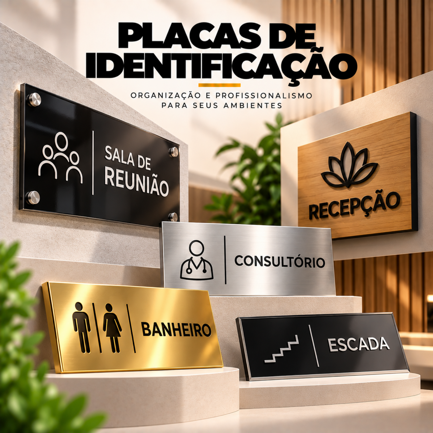 placas de identificação para ambientes internos e modernos e sofisticados