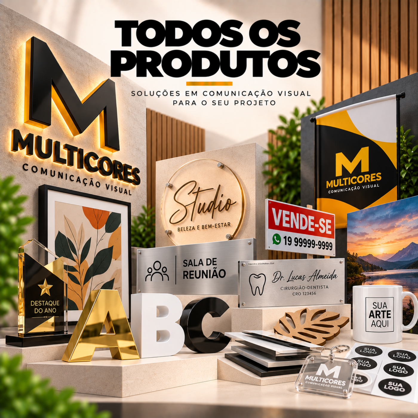 comunicação visual e produtos personalizados multicores