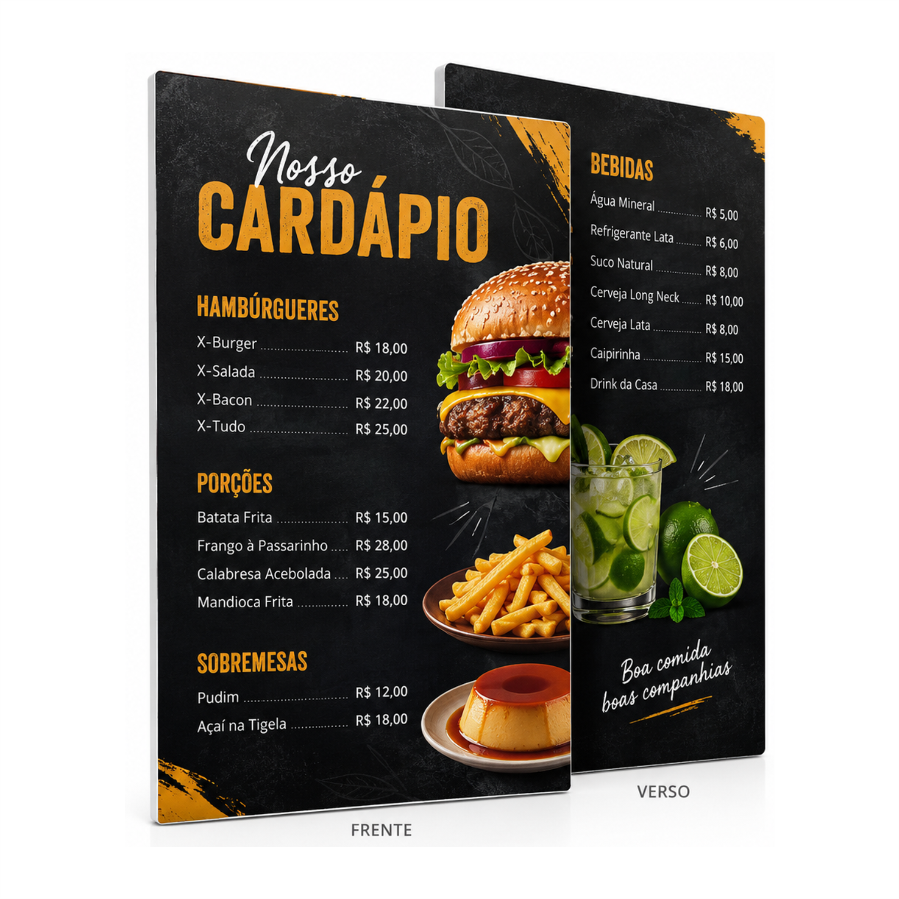 cardapio em pvc adesivado frente e verso