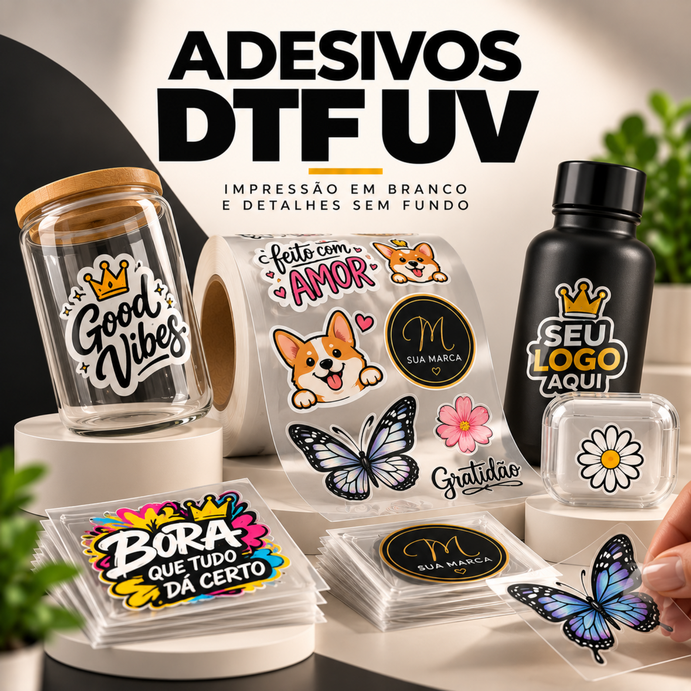 adesivo dtf uv impresso personalizado com verniz