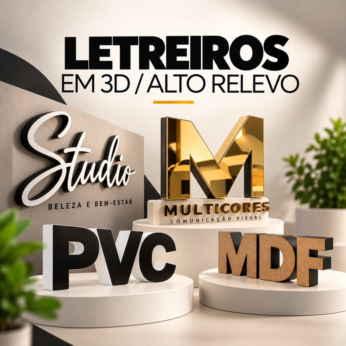 Letra Caixa Personalizada _ Letreiros em 3D _ Alto Relevo _ em MDF _ PVC _ Acrilico Espelhado