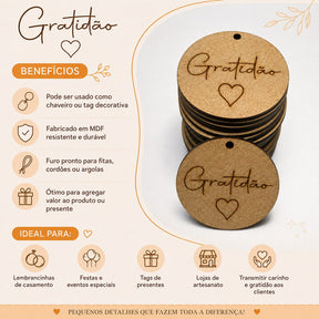 Chaveiro / Tag - Gratidão - em MDF Gravado a Laser