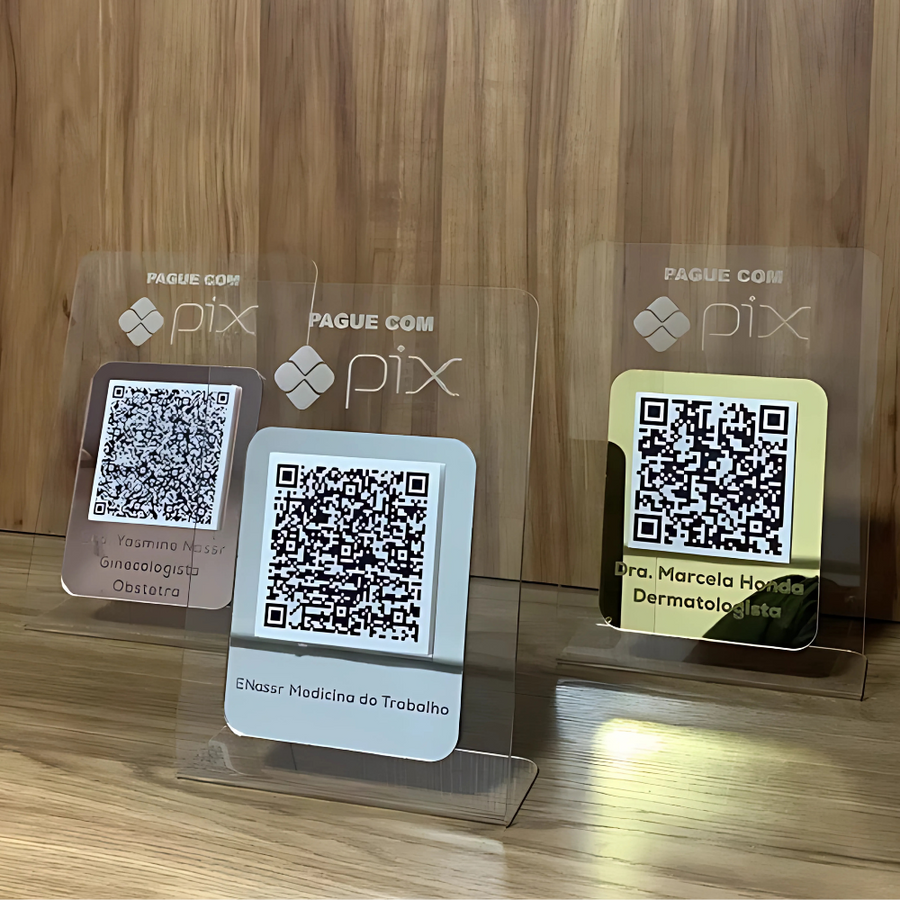 Display - Placa PIX com QR Code - com Acrílico Espelhado e Gravação à Laser