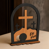 Enfeite de Mesa Cristão Ele Vive em MDF – Ressurreição de Jesus_ Multicores