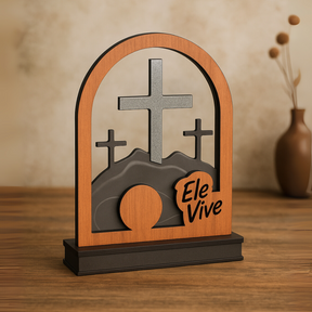 Enfeite de Mesa Cristão Ele Vive em MDF – Ressurreição de Jesus_ Multicores
