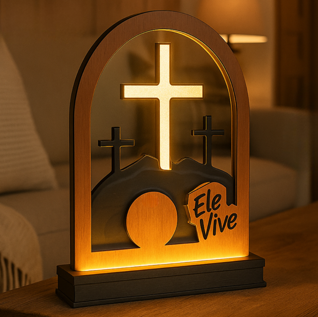 Enfeite de Mesa Cristão Ele Vive em MDF – Ressurreição de Jesus_ Multicores