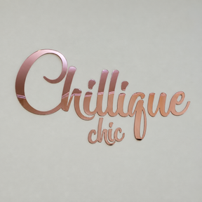 logo para recepção em acrilico rosé gold espelhado