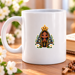 Cartela de Adesivos Religiosos DTF UV - Tema Nossa Senhora Aparecida - para canecas