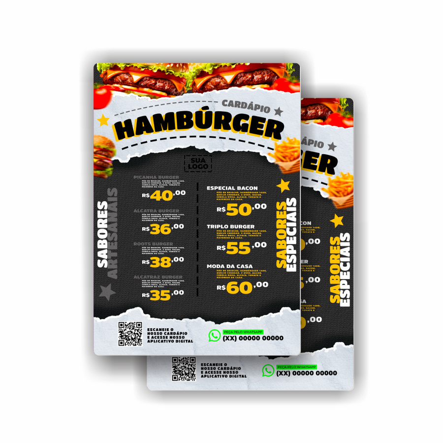 Cardápio em PVC 2mm Adesivado - com Laminação Protetora - Tamanho A3