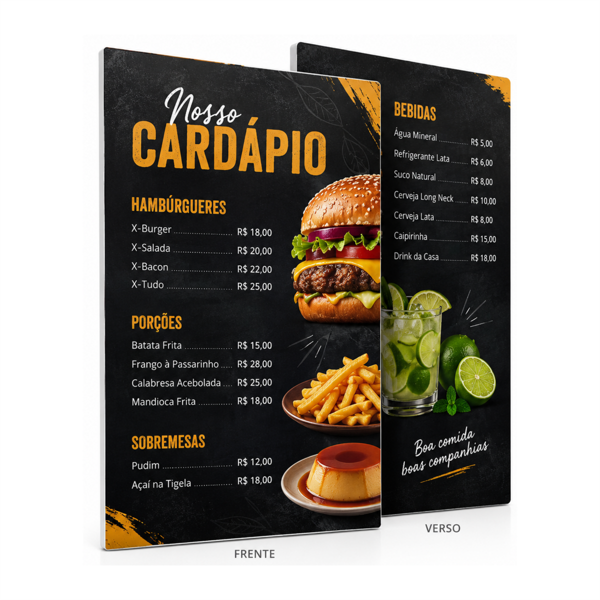 cardapio em pvc adesivado frente e verso