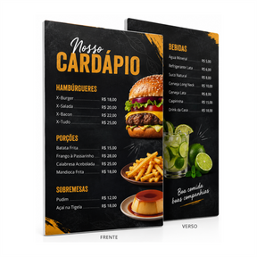 cardapio em pvc adesivado frente e verso
