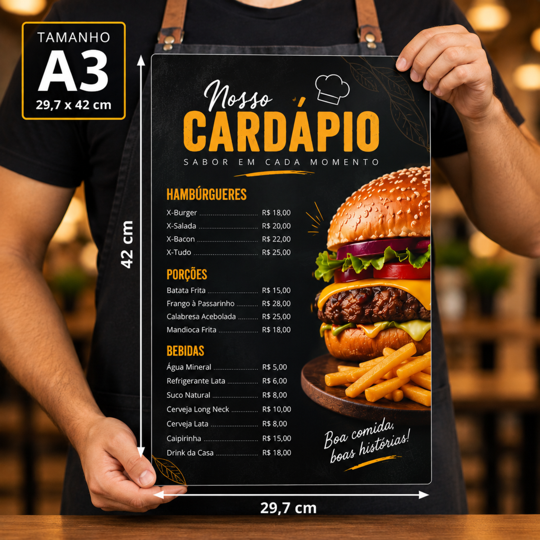 cardapio em pvc adesivado tamanho a3