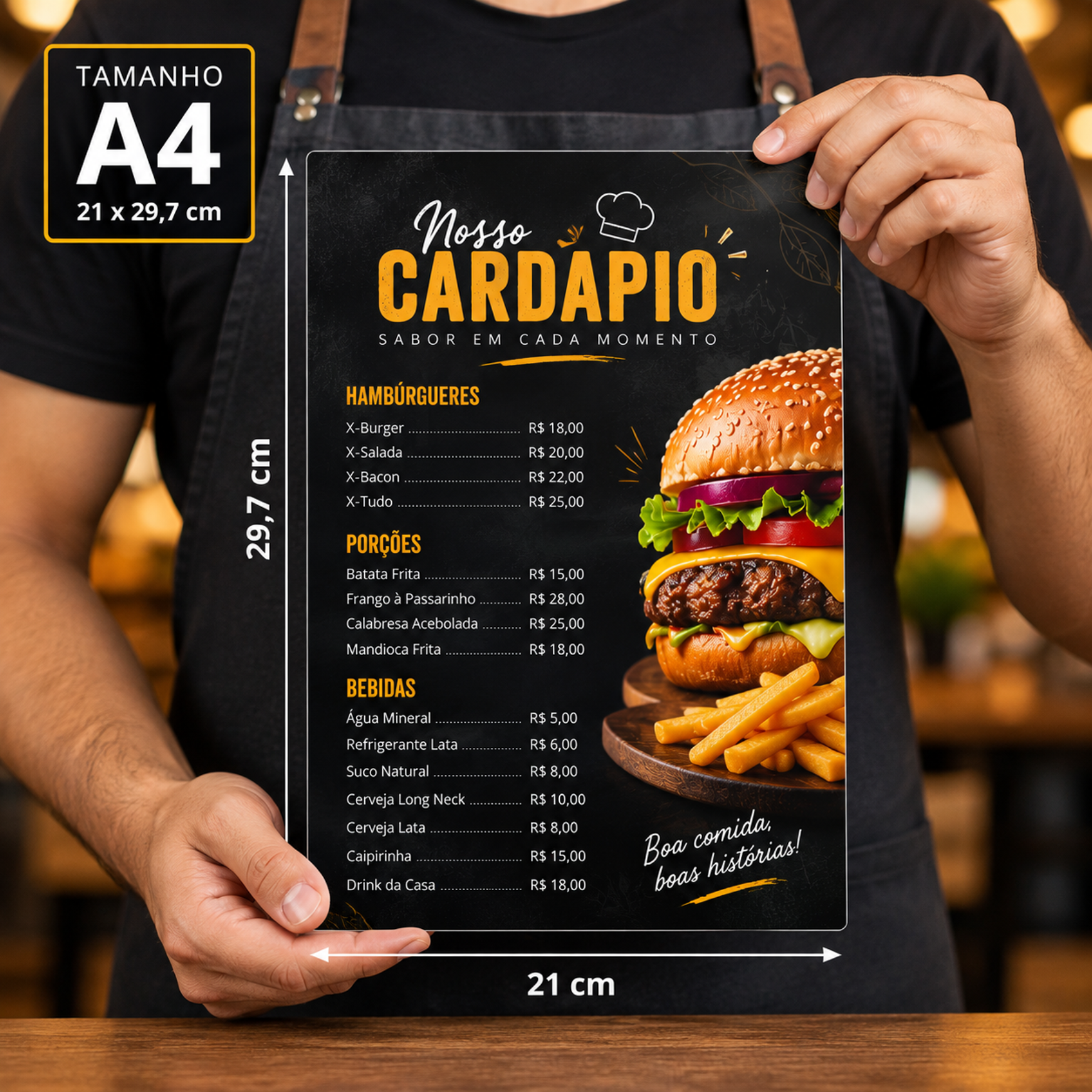 cardapio em pvc adesivado tamanho a4