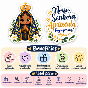 Cartela de Adesivos Religiosos DTF UV - Tema Nossa Senhora Aparecida