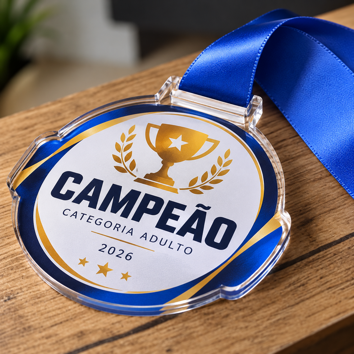 medalha em acrilico personalizada com adesivo