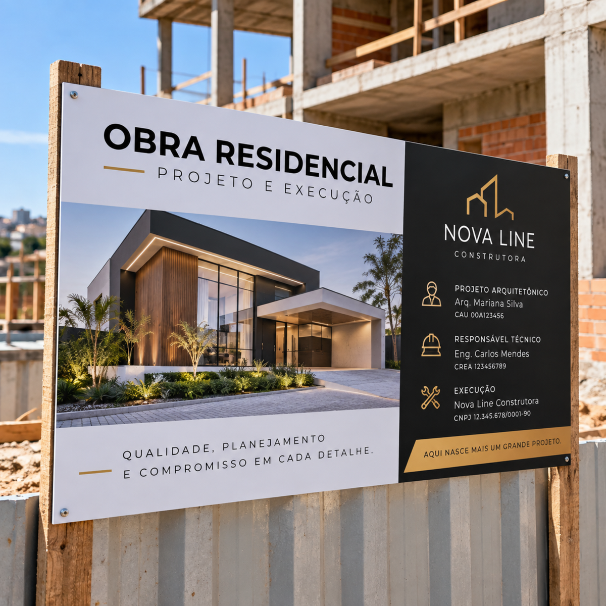 placa para identificação de obras em acm adesivado