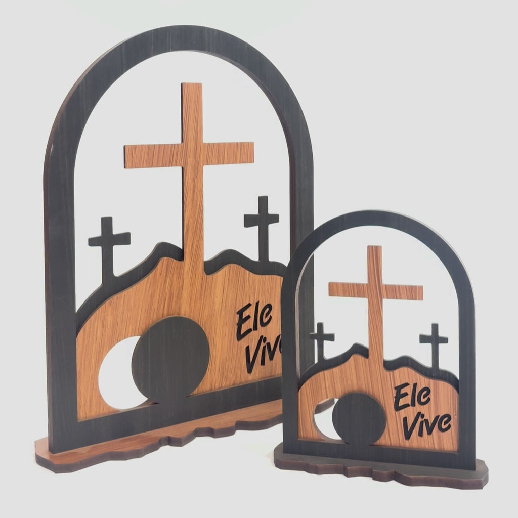 Enfeite de Mesa Cristão Ele Vive em MDF – Ressurreição de Jesus_ Multicores