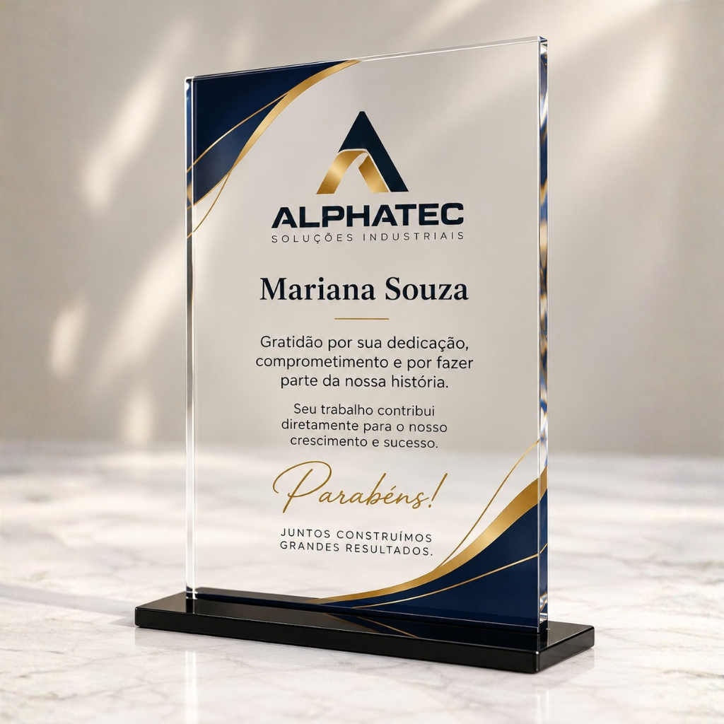 troféu em acrilico personalizado com adesivo dtf uv